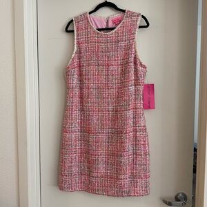 Brand New Betsey Johnso Pink Tweed
Dress with Pearl Detailing size 16